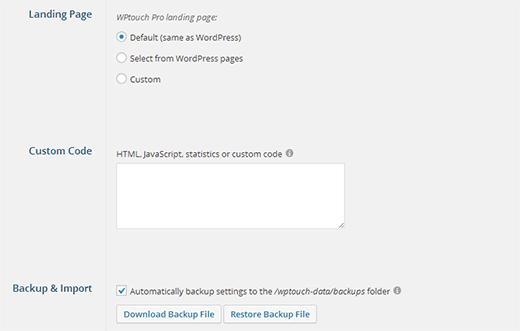 WP Touch Pro extra settings WP Touch Pro Extra Settings