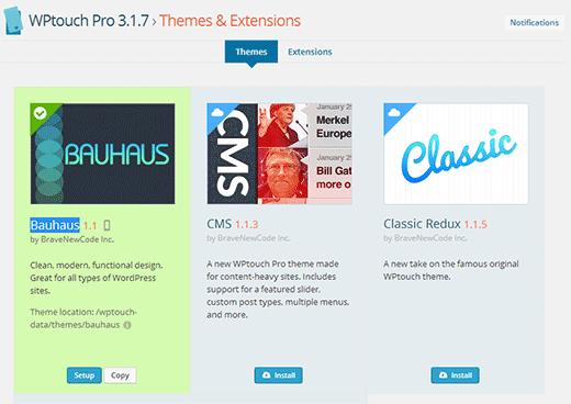 Switching mobile themes with WPTouch Pro Switching mobile themes with WPTouch Pro