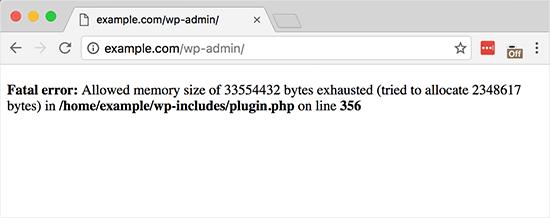 Memory exhausted error displayed on a WordPress site Memory exhausted error displayed on a WordPress site