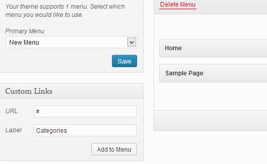 Adding a custom link to the menu without URL Adding a custom link to the menu without URL