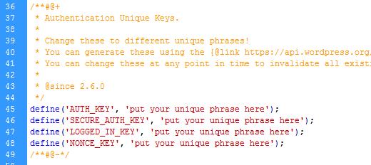 WordPress Security Keys - wp-config file