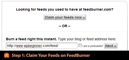 Step 1 - Claim Your Feeds on Feedburner