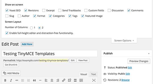 Screen options for post write panel Screen options for post write panel