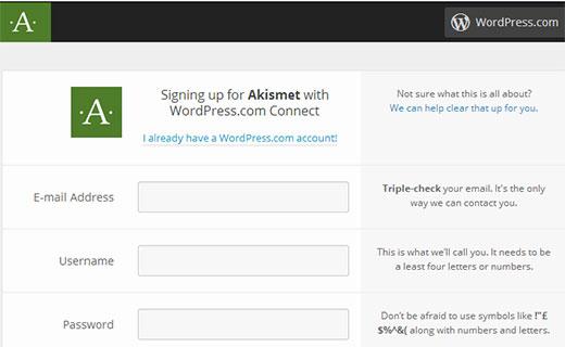 Akismet sign up with WordPress.com Account Akismet sign up with WordPress.com Account