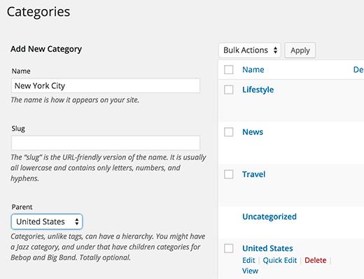 Adding child category from categories page Adding child category from categories page