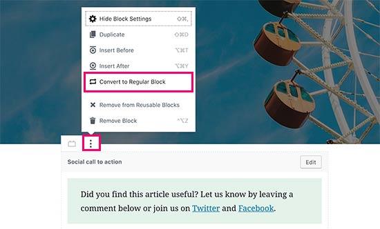 Convert to regular block Convert to regular block