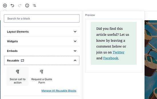 Adding reusable block Adding reusable block