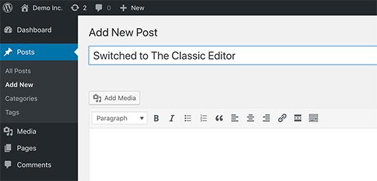 Switching to the classic editor Switching to the classic editor