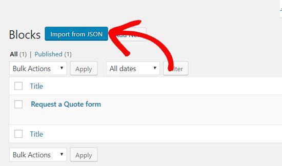 Click Import from JSON in Gutenberg Click Import from JSON in Gutenberg