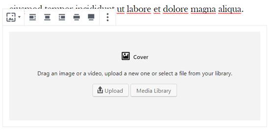 Cover block with options to upload image Cover block with options to upload image