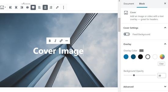 Cover block in WordPress block editor Cover block in WordPress block editor