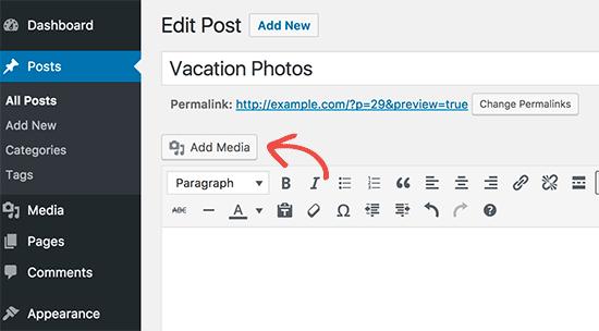 Click on add media button to upload your images