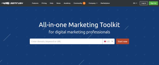 SEMrush 关键字工具的首页 SEMrush 关键字工具的首页