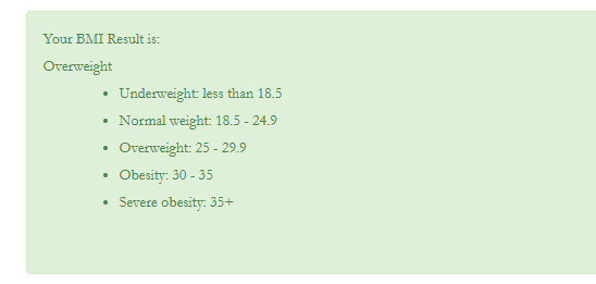 默认 BMI 计算器结果 默认 BMI 计算器结果