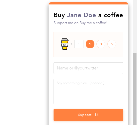 网站上的“给我买咖啡”小部件正在运行
