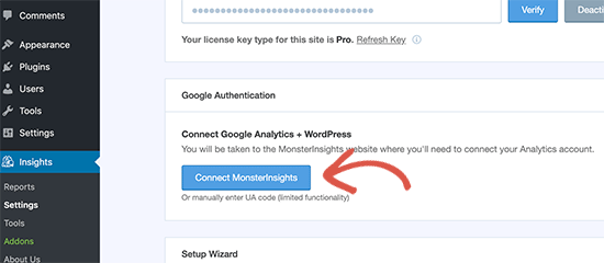 将 MonsterInsights 连接到 Google Analytics