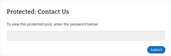 联系页面现在显示“受保护：联系我们”作为标题并需要密码