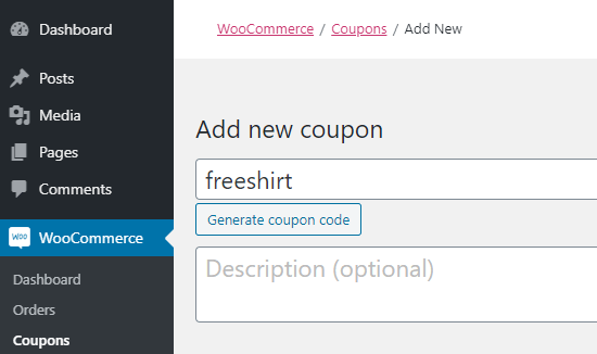 为您的免费礼品券输入代码 - 我们使用“freeshirt”作为我们的