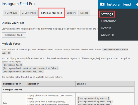 Instagram Feed Pro 的显示设置