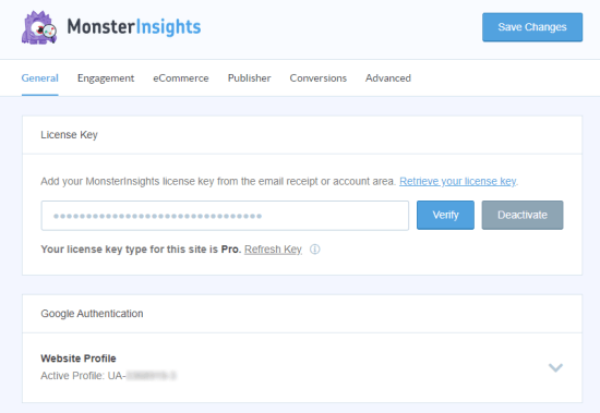 在设置页面上输入您的 MonsterInsights 许可证密钥 在设置页面上输入您的 MonsterInsights 许可证密钥