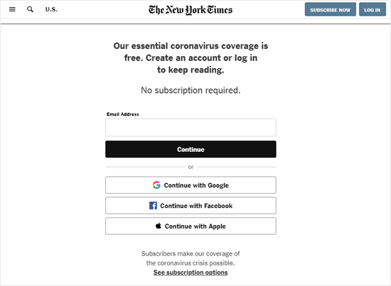 纽约时报要求提供电子邮件地址但不付款