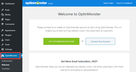 将您的 OptinMonster 帐户连接到您的 WordPress 网站