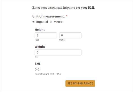 应用了新样式的 BMI 计算器表格 应用了新样式的 BMI 计算器表格
