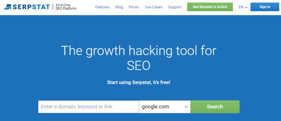 Serpstat 工具的首页 Serpstat 工具的首页