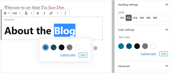 在 WordPress 中更改标题块的文本颜色