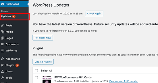 WordPress 更新