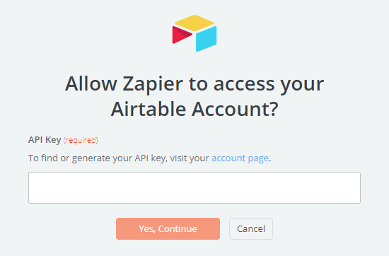 输入您的 Airtable API 密钥