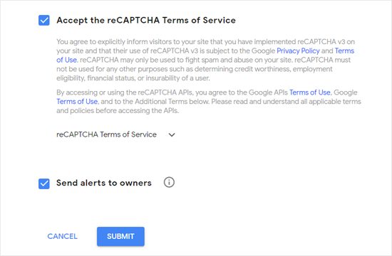 接受 Google reCAPTCHA 服务条款