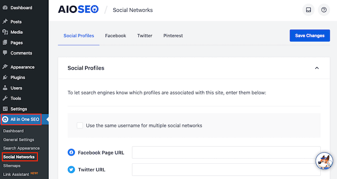 AIOSEO社交网络设置 适用于 WordPress 的 AIOSEO SEO 插件