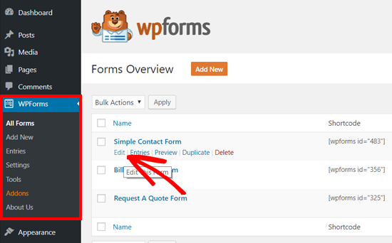 编辑使用 WPForms 创建的表单