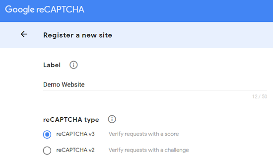为 Google reCAPTCHA 注册一个新站点