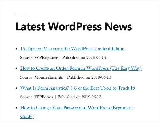 WordPress 站点演示中的 RSS 新闻提要