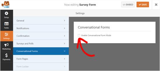 Enable Conversational Form Mode in WPForms