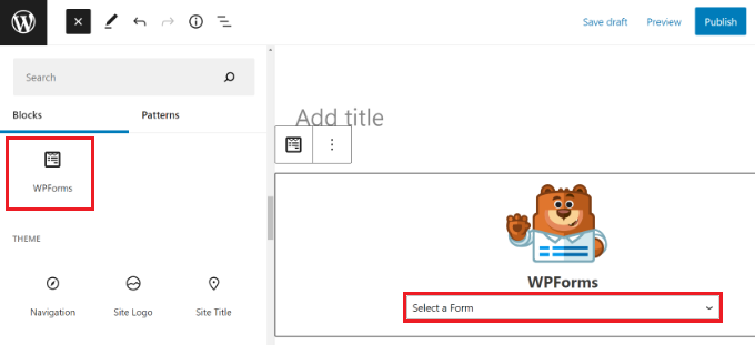 古腾堡的 WPForms 小部件 在 wordpress 中添加 WPForms 块