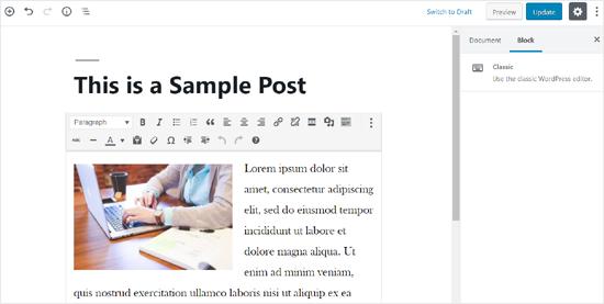 Classic Block in Gutenberg Editor Classic Block in Gutenberg Editor