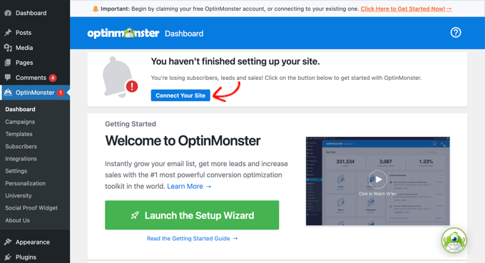 将 OptinMonster 连接到 WordPress