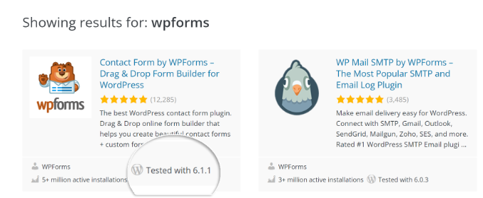 使用 WordPress 5.0 plus 测试的 WPForms 插件 寻找测试版本