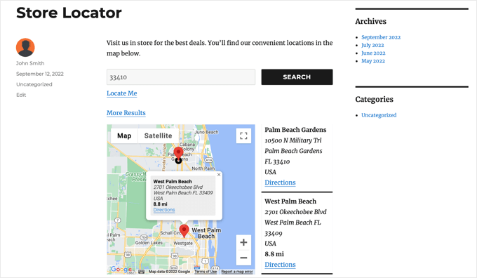 具有多个位置的 Locatoraid 地图预览