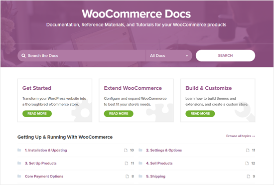 WooCommerce 文档支持