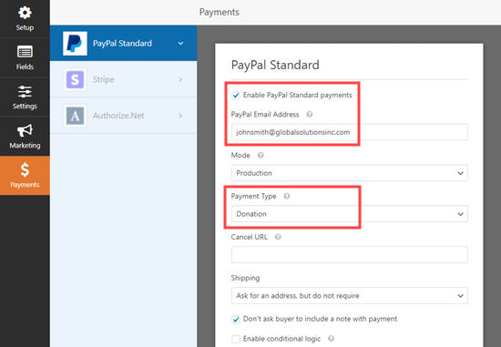 在 WPForms 中为您的表单启用 PayPal 支付