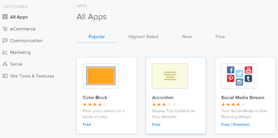 Weebly 中的应用程序 Weebly 中的应用程序