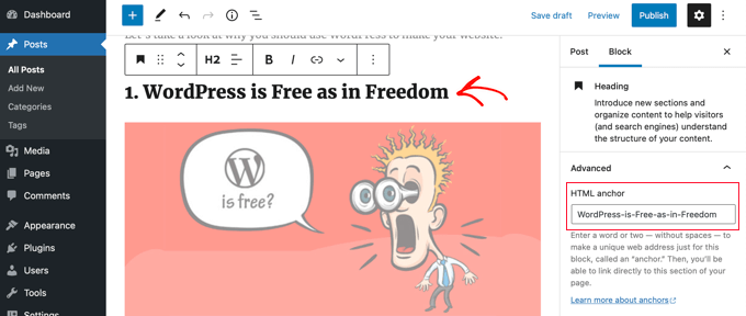 您需要为每个标题创建一个 HTML 锚点属性 您需要为每个标题创建一个 HTML 锚点属性