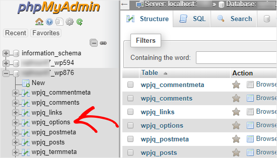 phpMyAdmin打开数据库和表