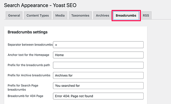 Yoast SEO中的面包屑设置