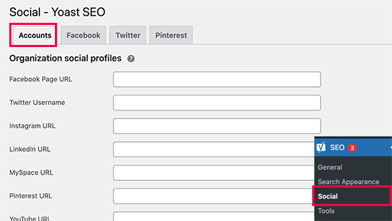 在 Yoast SEO 中添加社交媒体帐户