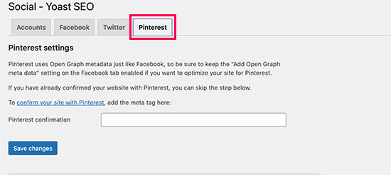使用 Yoast SEO 在 Pinterest 上确认您的网站